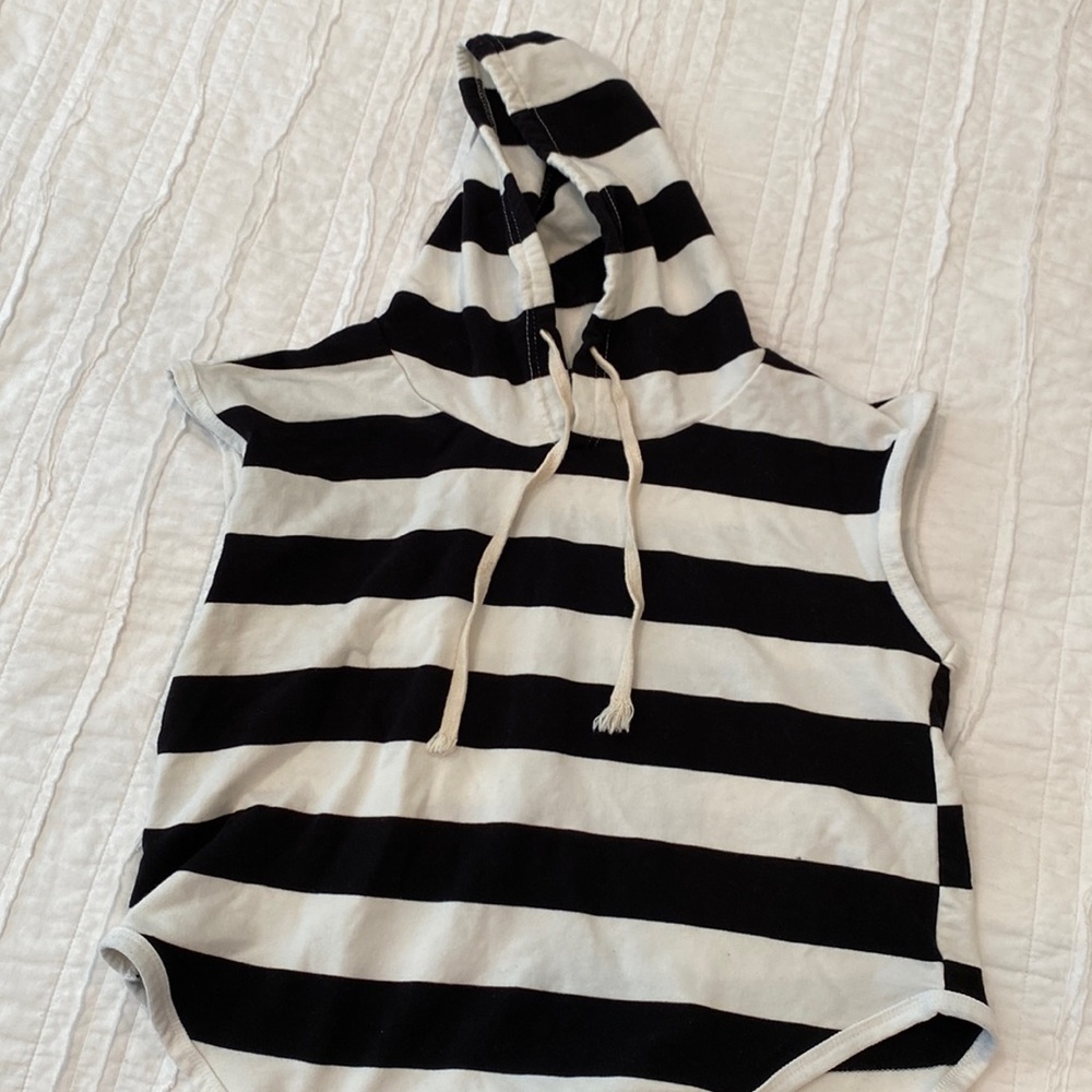 summer black white striped hoodie top